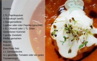 krautsuppe kraut tomaten sprossen andrea sojka soja paprika sellerie zwiebel olivenöl vegan vegetarisch soja kümmel pfeffer majoran kräuter salz gemüse tomate sugo