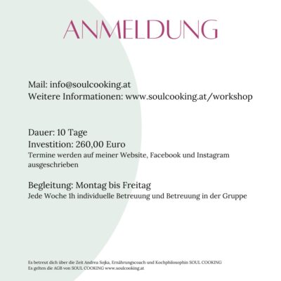 Belohnung, Ernährungsmuster Soul Cooking andrea sojka workshop