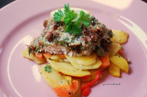 Seelachs mit Bärlauchpesto und Gemüse